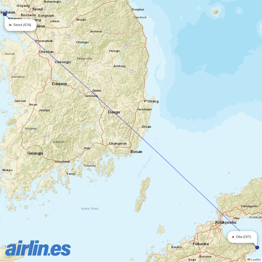 Jeju Air from Oita destination map