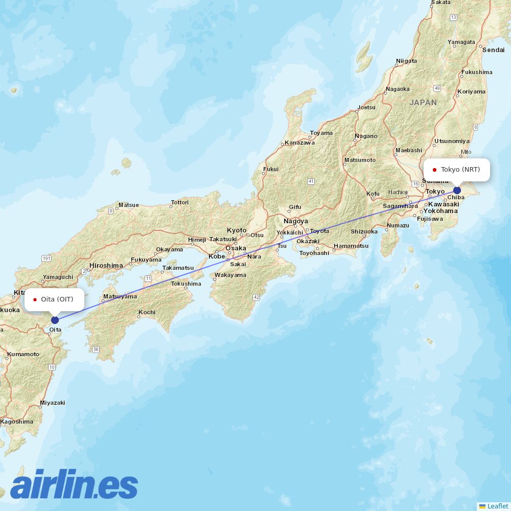 Jetstar Japan from Oita destination map