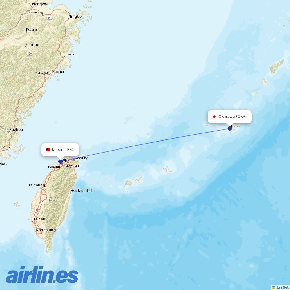 EVA Air from Okinawa destination map