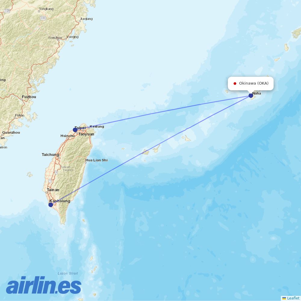 Tigerair Taiwan at OKA route map