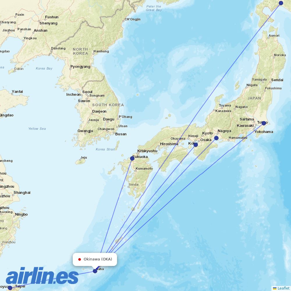 Peach Aviation from Okinawa destination map