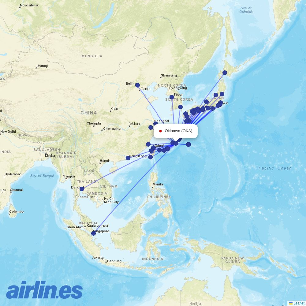 Eastar Jet from Okinawa destination map