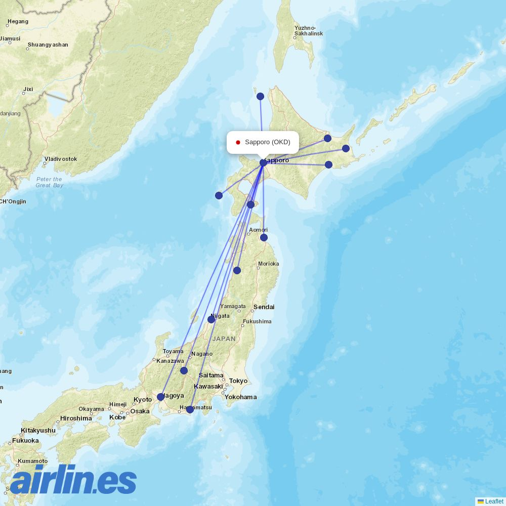 Blue Panorama Airlines from Sapporo destination map
