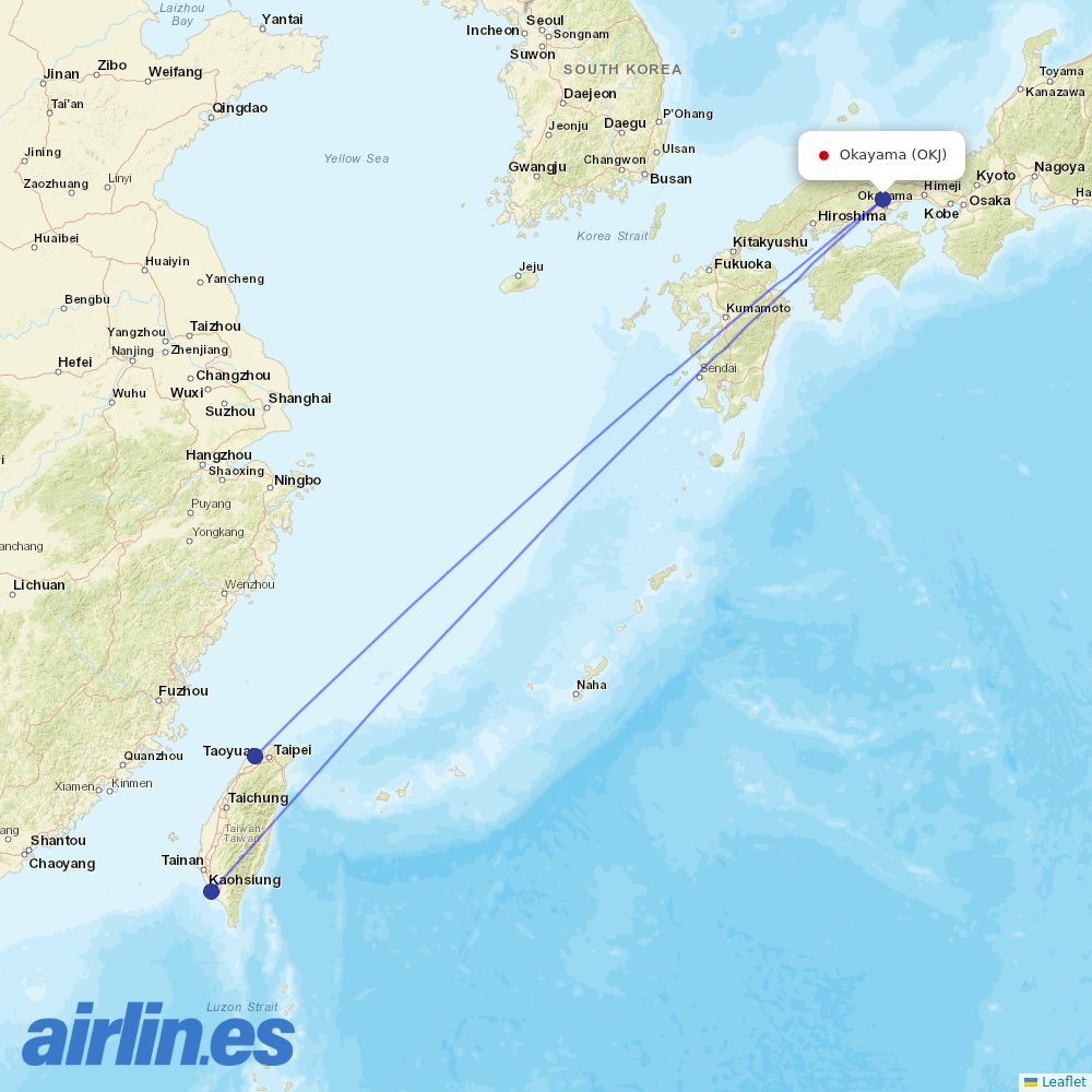 Tigerair Taiwan at OKJ route map