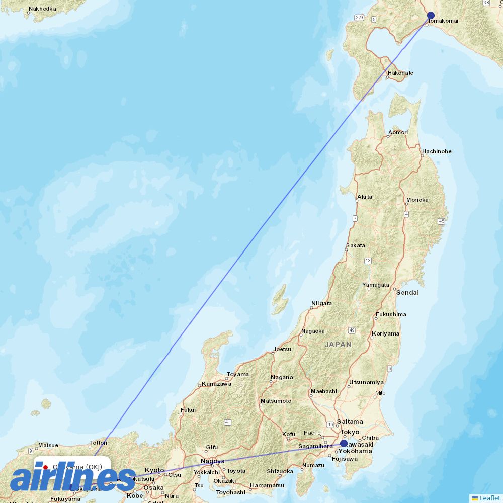 ANA from Okayama destination map