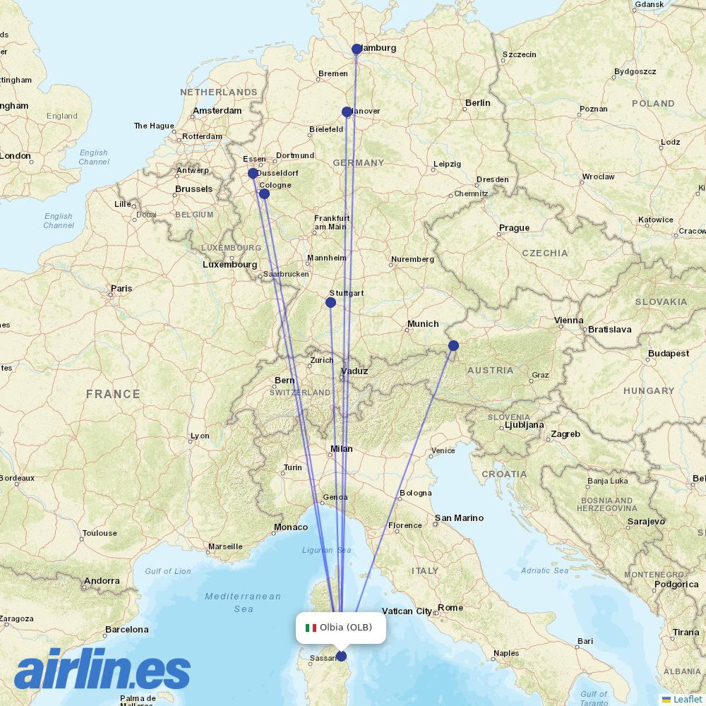 Eurowings from Olbia Costa Smeralda Airport destination map