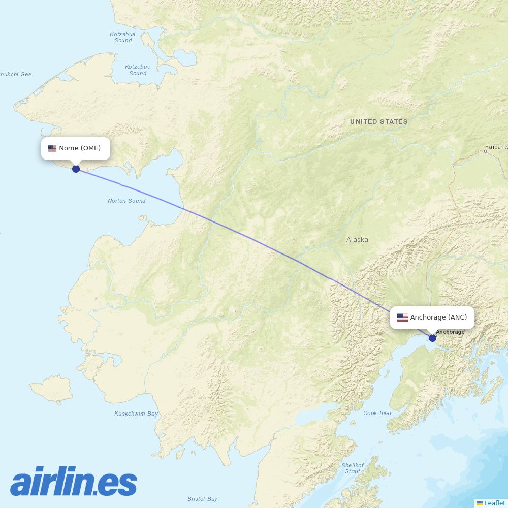 Alaska Airlines from Nome destination map