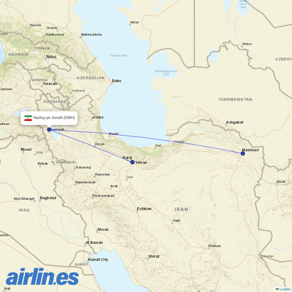 Iran Airtour at OMH route map