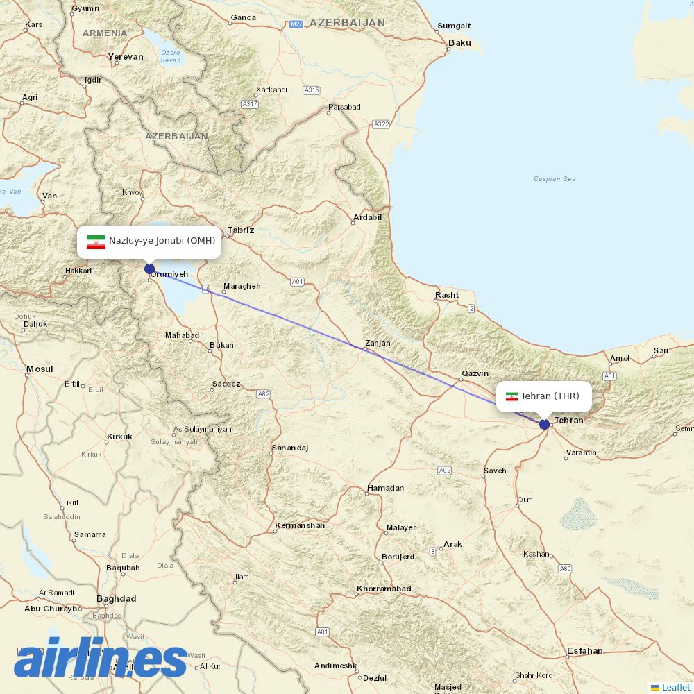 Iran Aseman Airlines at OMH route map