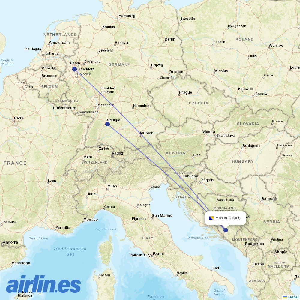 Eurowings from Mostar destination map