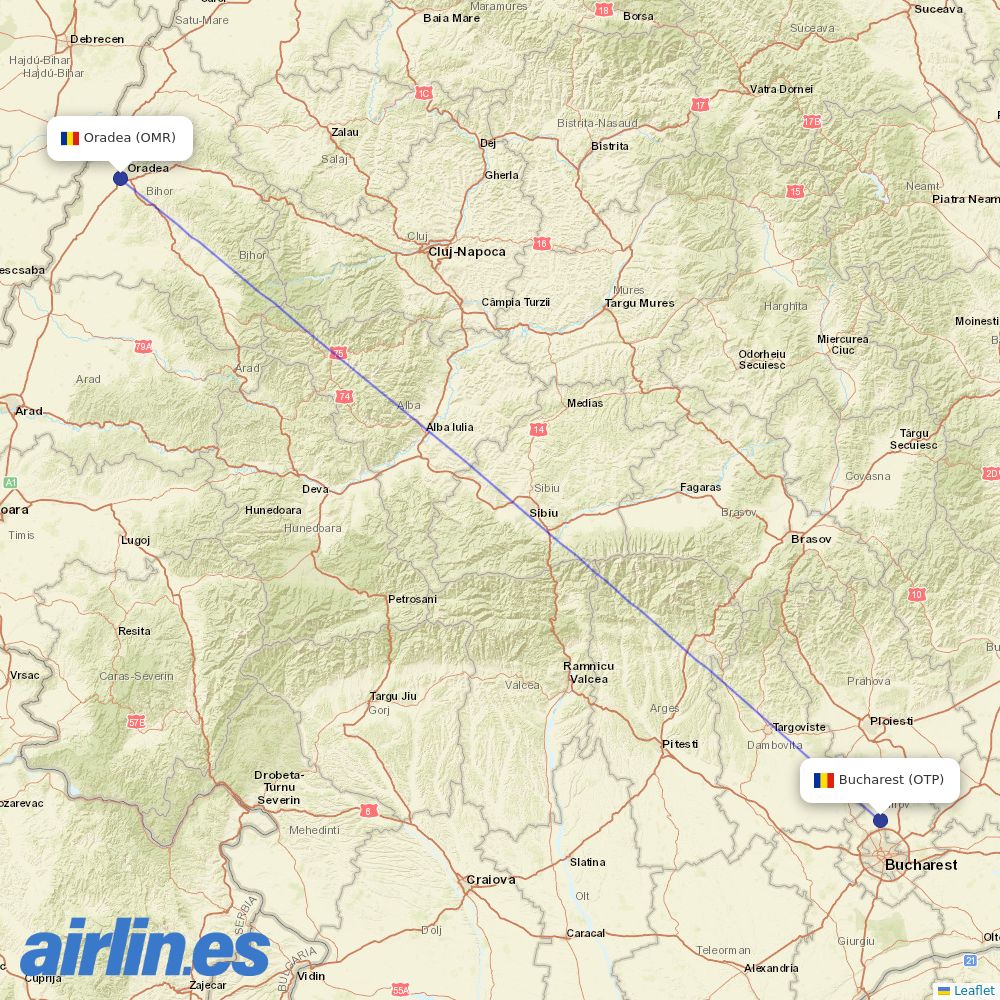TAROM at OMR route map