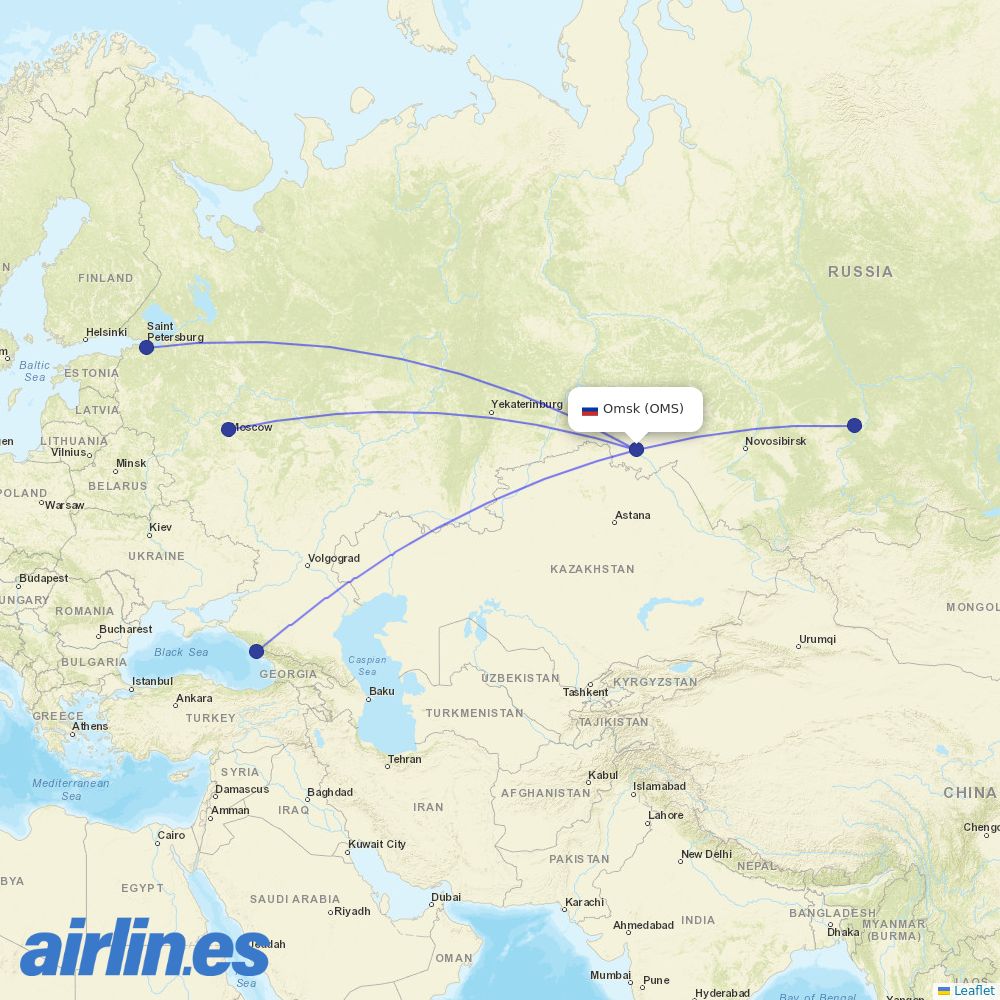 Aeroflot from Tsentralny destination map
