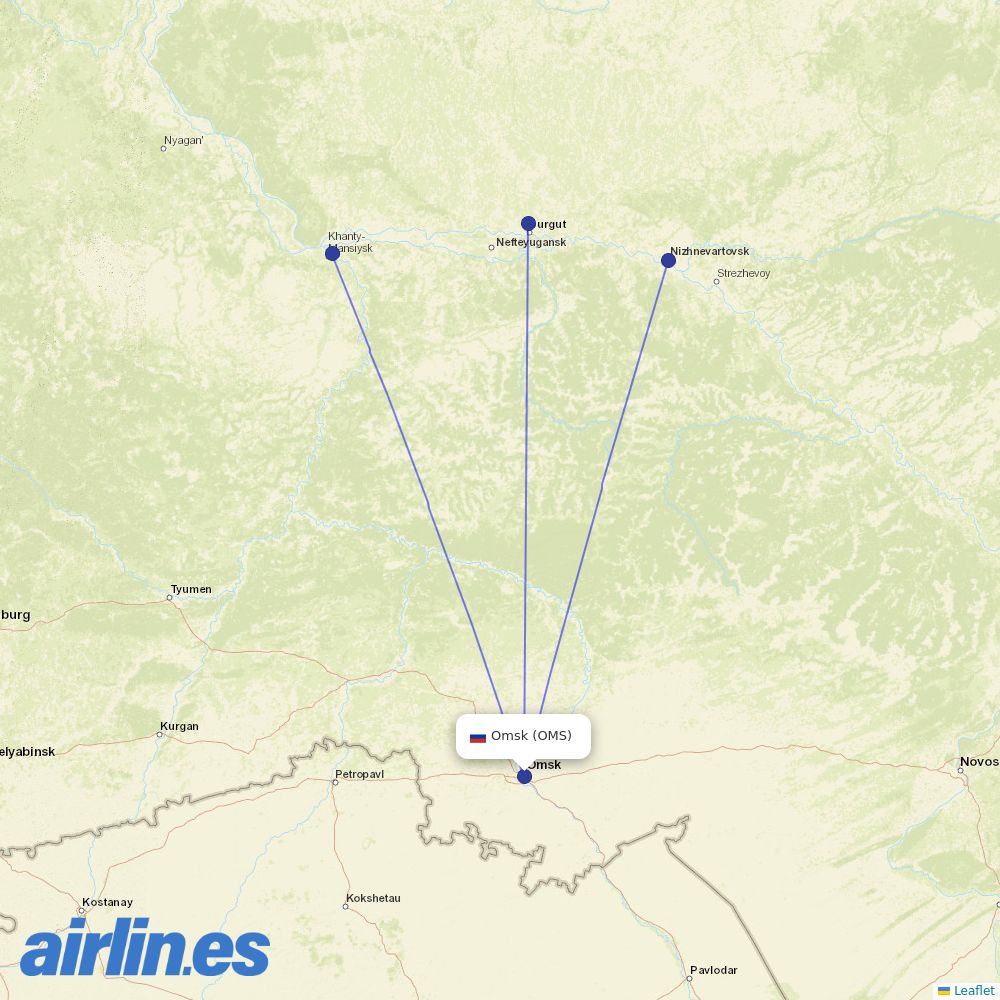 UTair from Tsentralny destination map