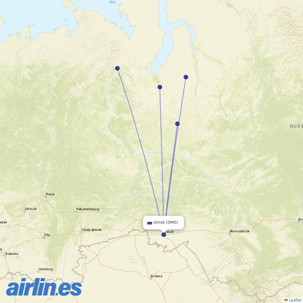 Yamal Airlines from Tsentralny destination map