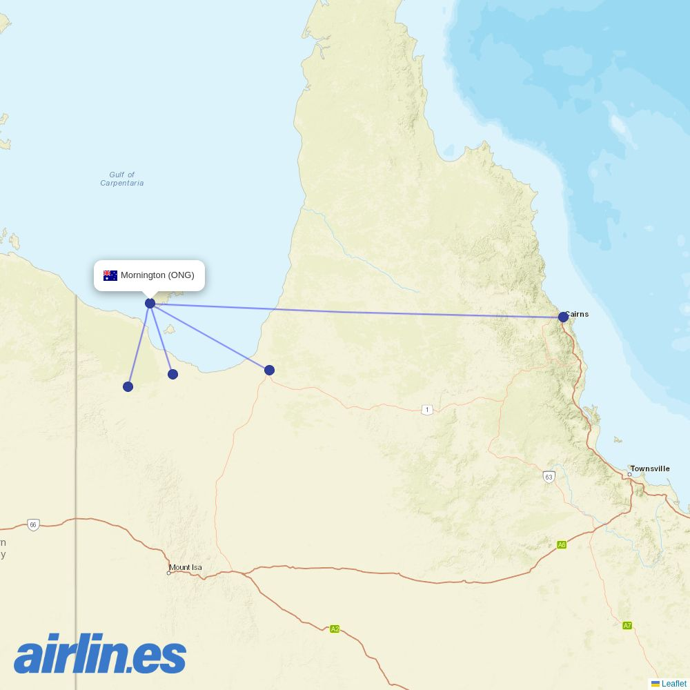 Rex Airlines from Mornington destination map