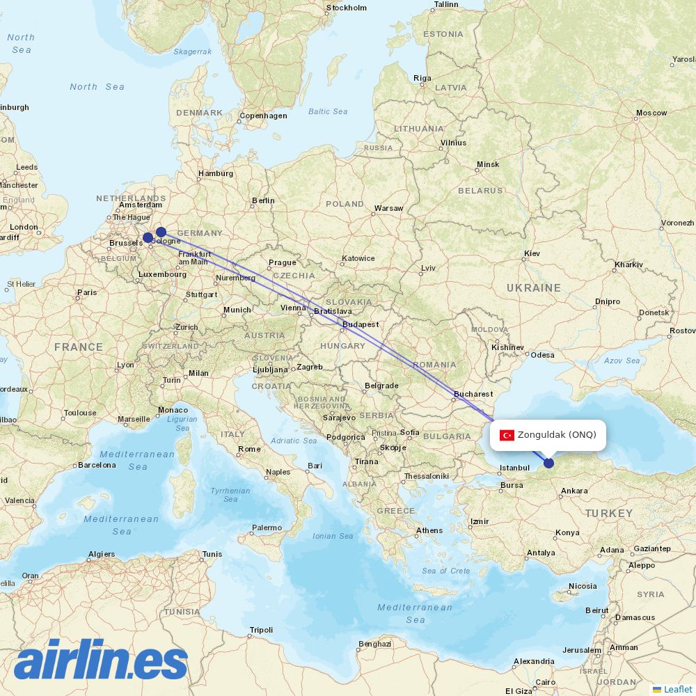 SunExpress from Zonguldak destination map