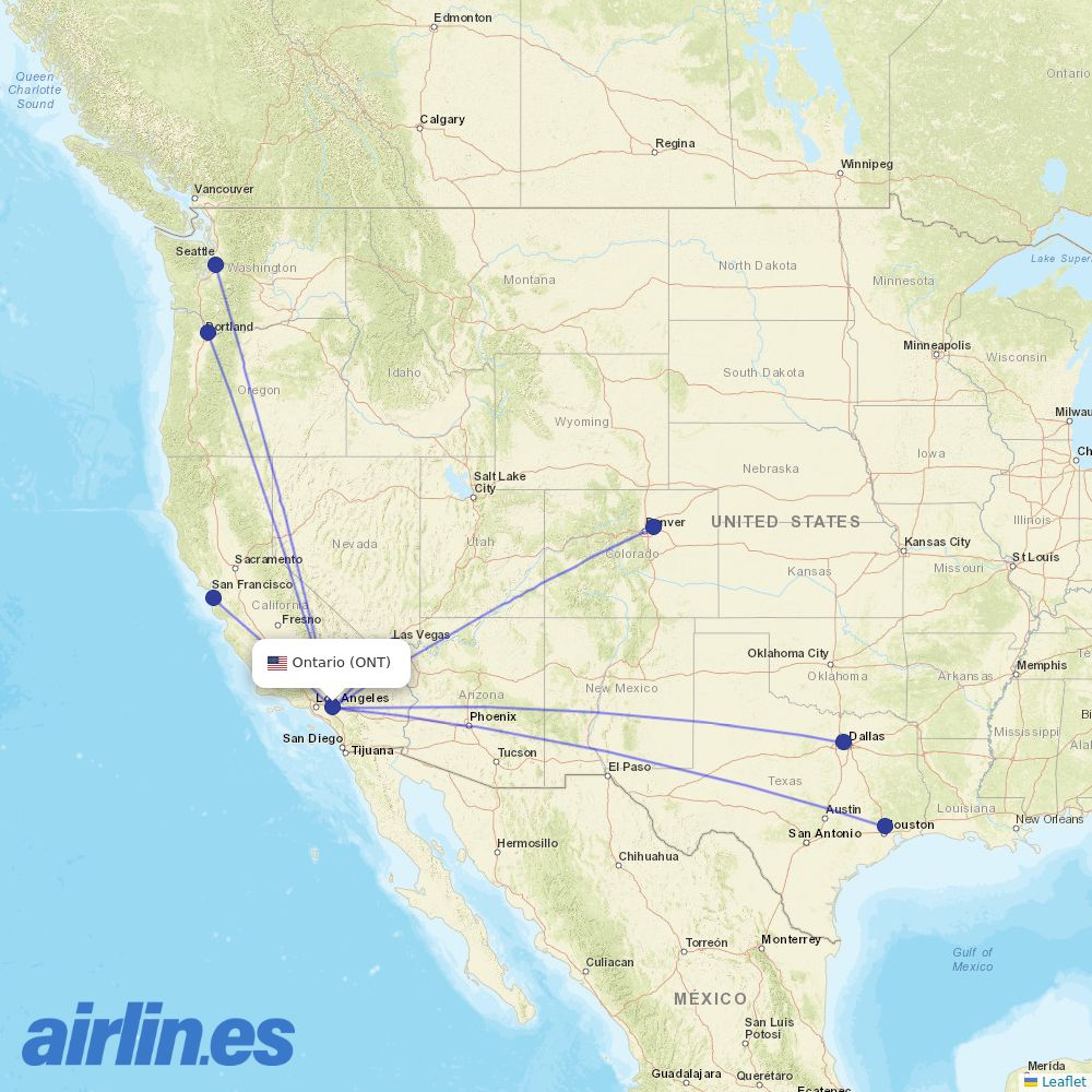 Frontier Airlines from Ontario International Airport destination map