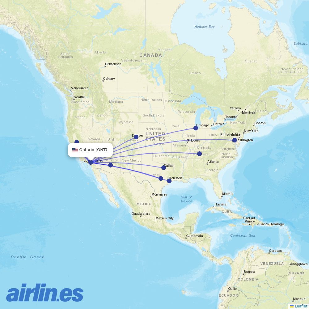 Southwest Airlines from Ontario International Airport destination map