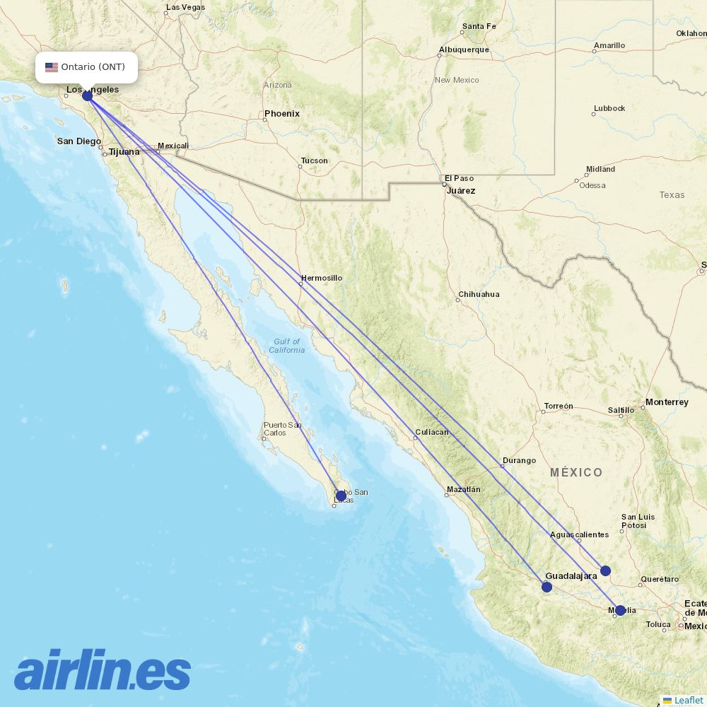 Volaris from Ontario International Airport destination map