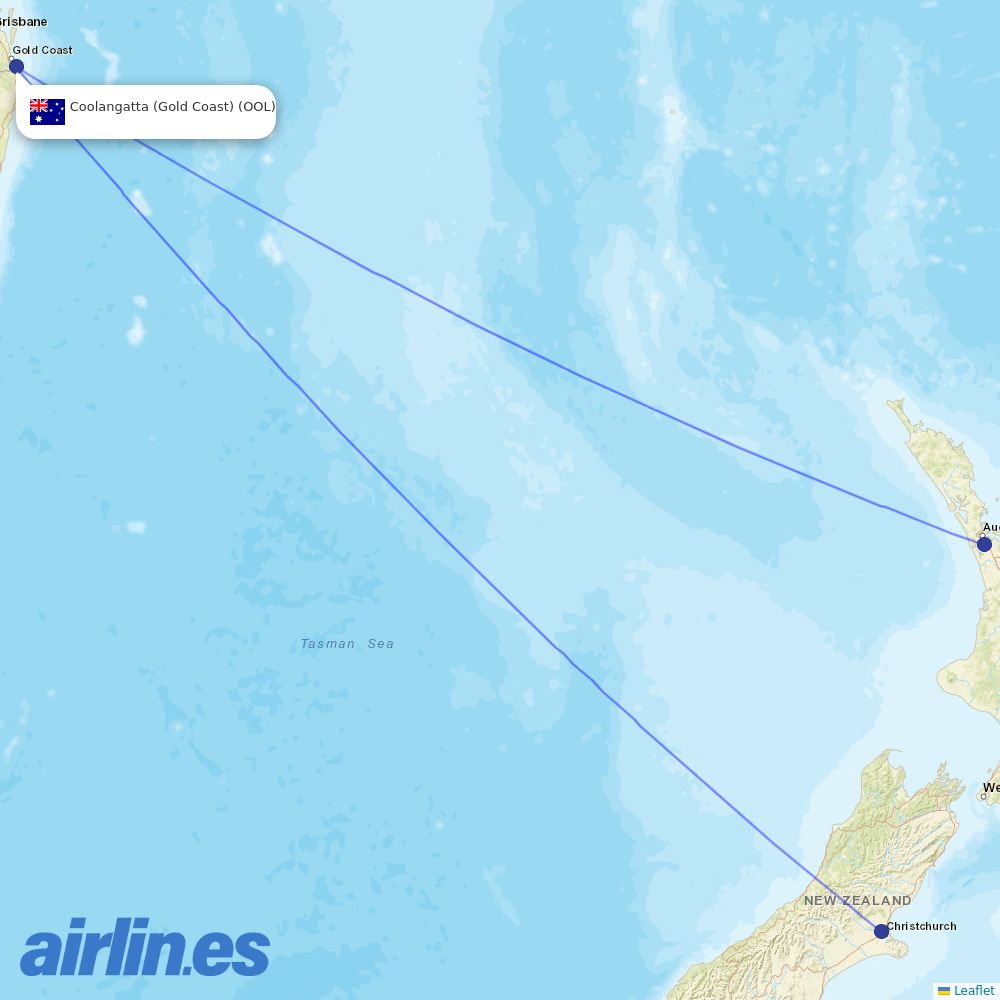 Air New Zealand from Gold Coast Airport destination map