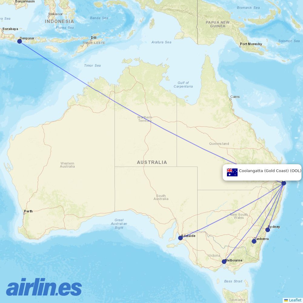 Virgin Australia at OOL route map