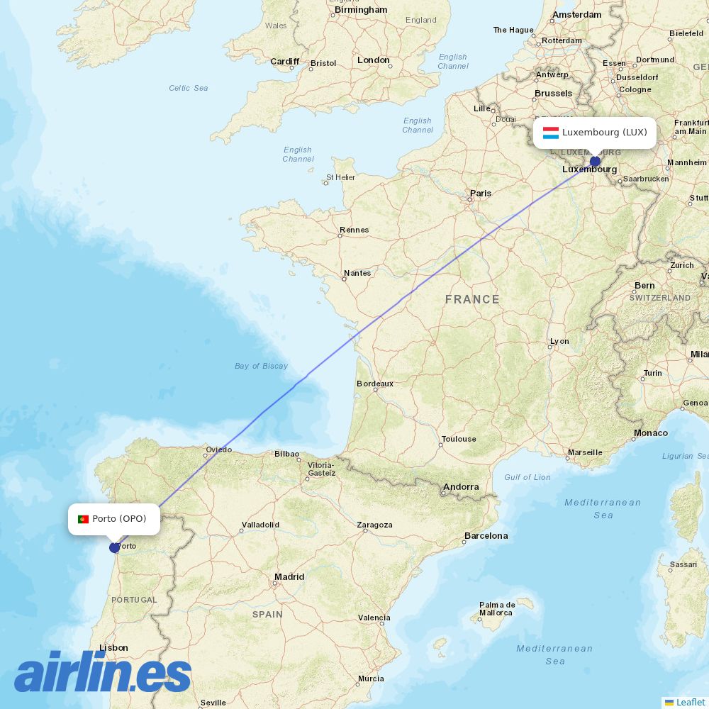 Luxair at OPO route map