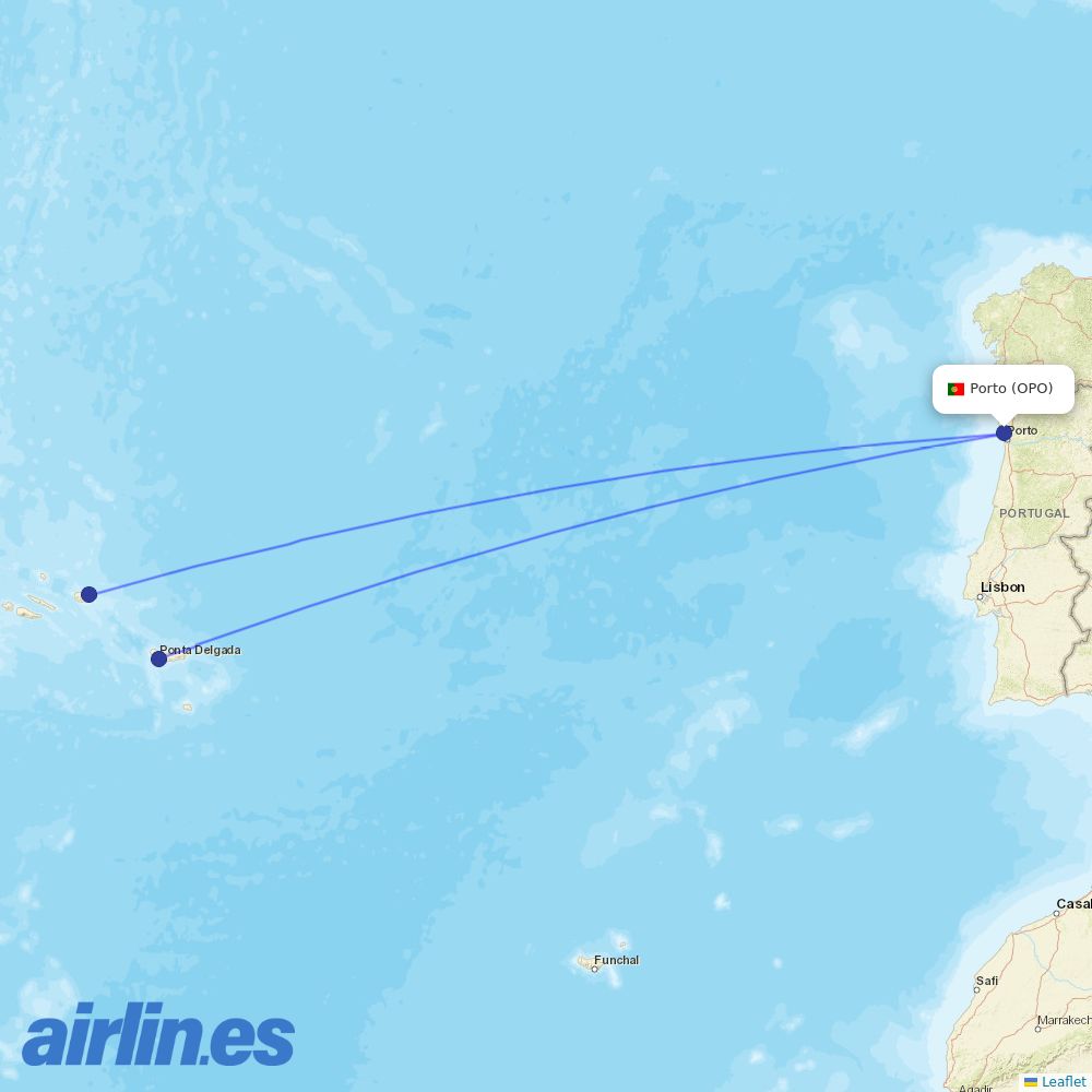 Azores Airlines at OPO route map