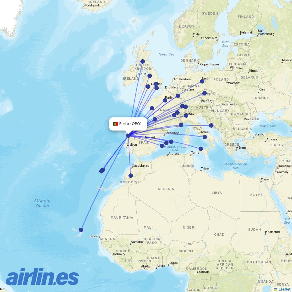easyJet from Porto Airport destination map