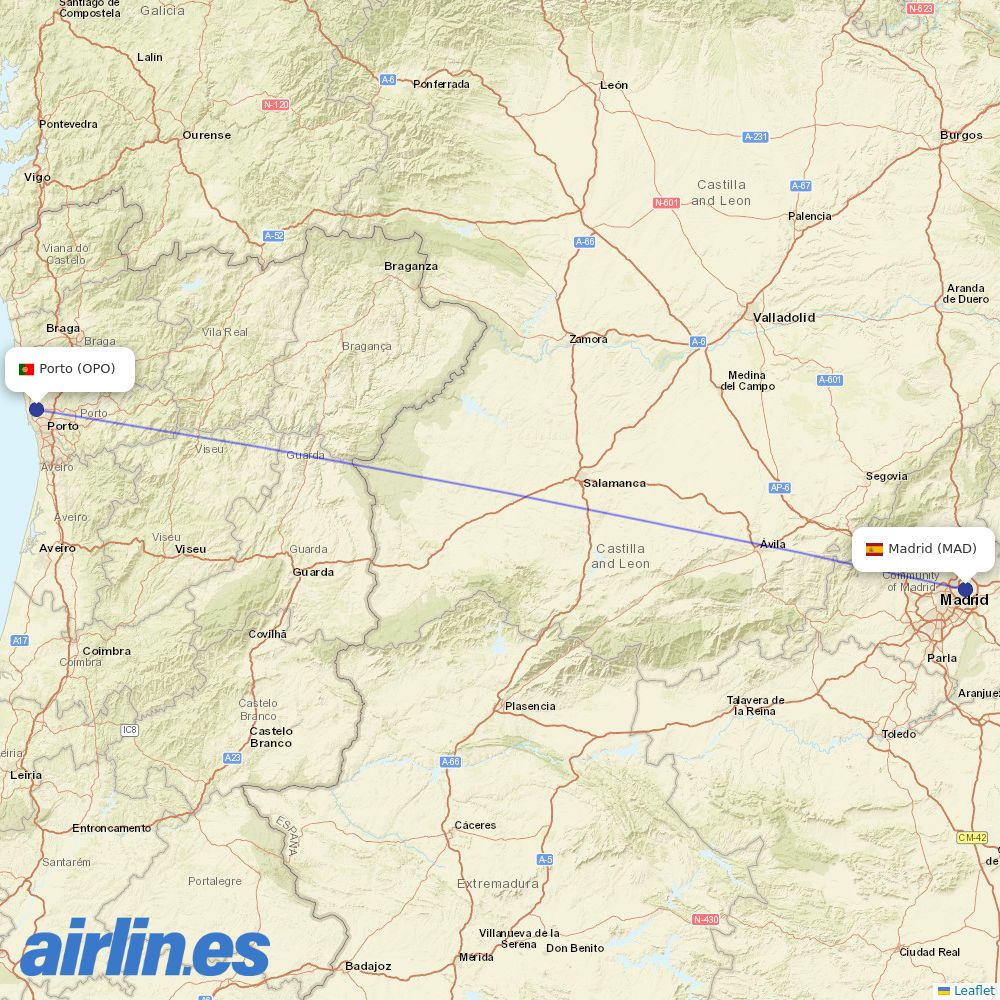 Air Europa at OPO route map