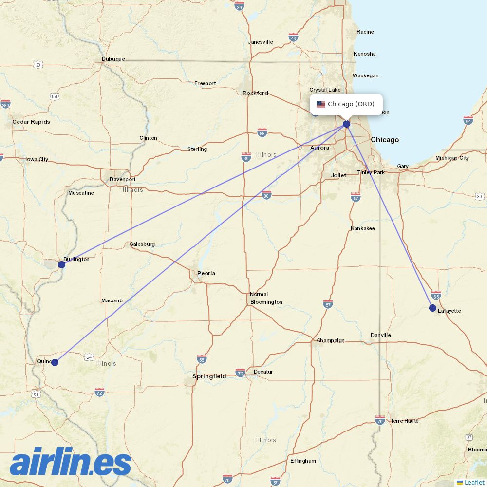 Southern Airways Express from Chicago O Hare International destination map