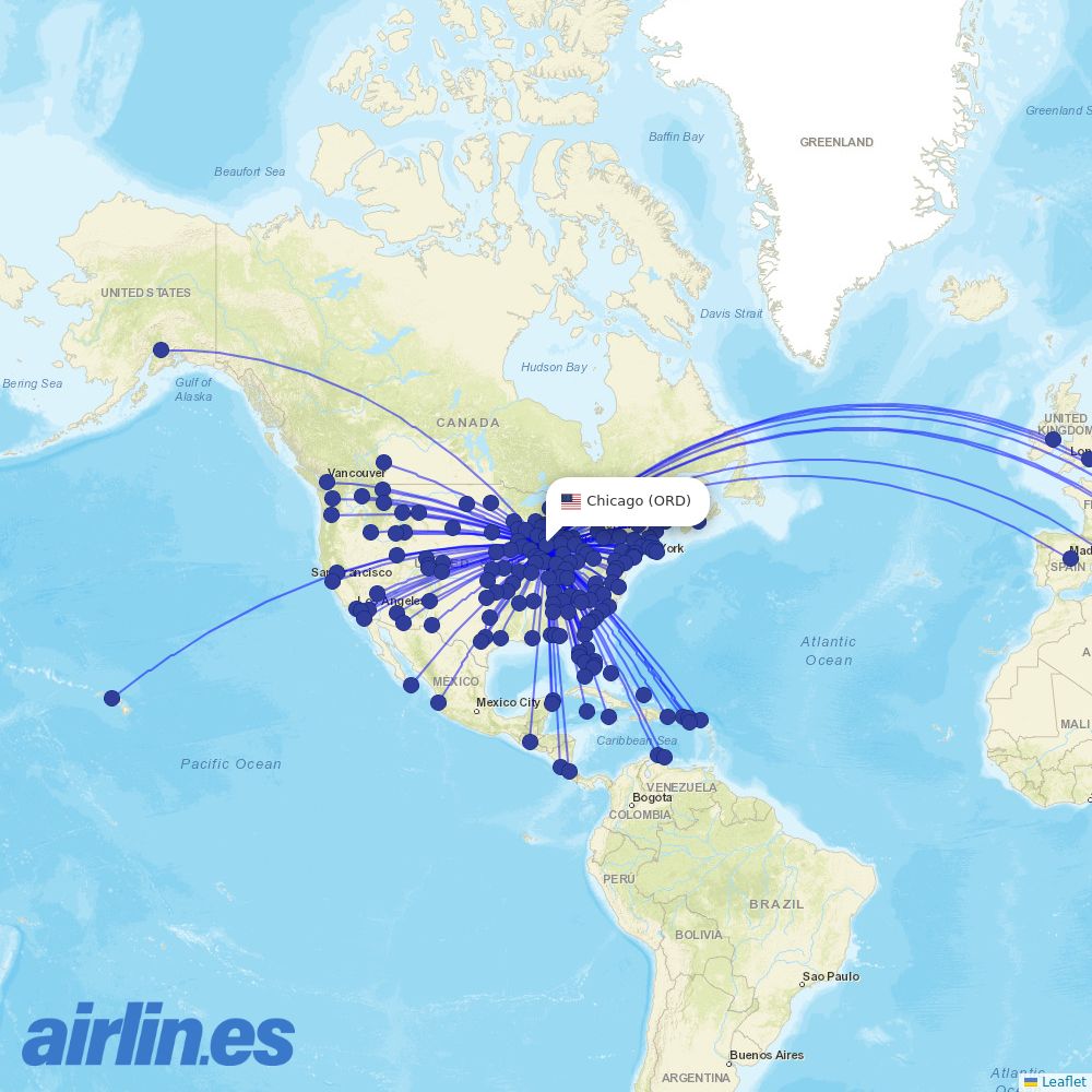 American Airlines at ORD route map