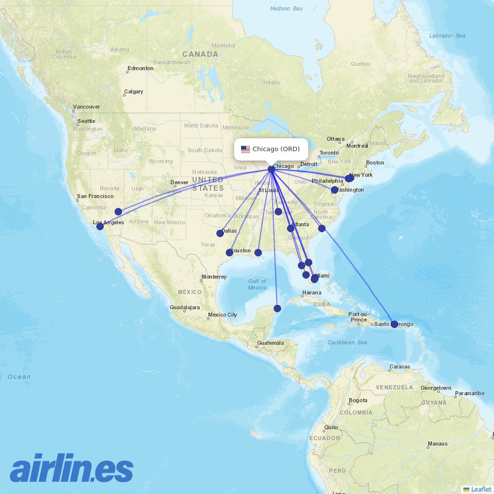 Spirit Airlines from Chicago O Hare International destination map