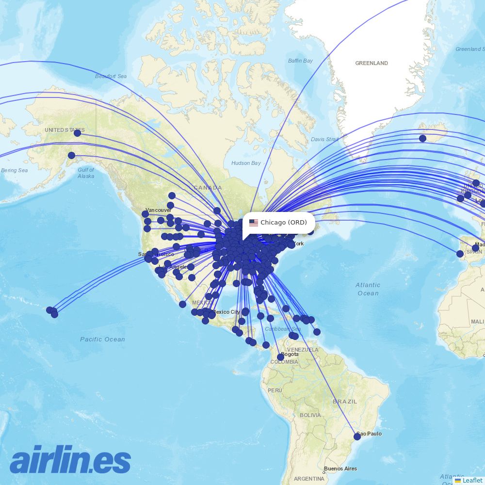 Royal Jordanian from Chicago O Hare International destination map