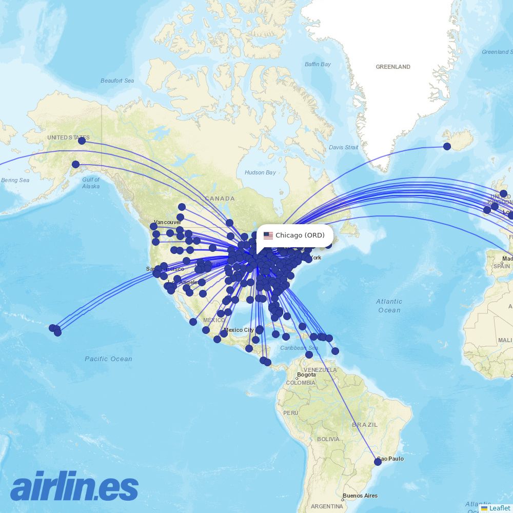 United Airlines from Chicago O Hare International destination map