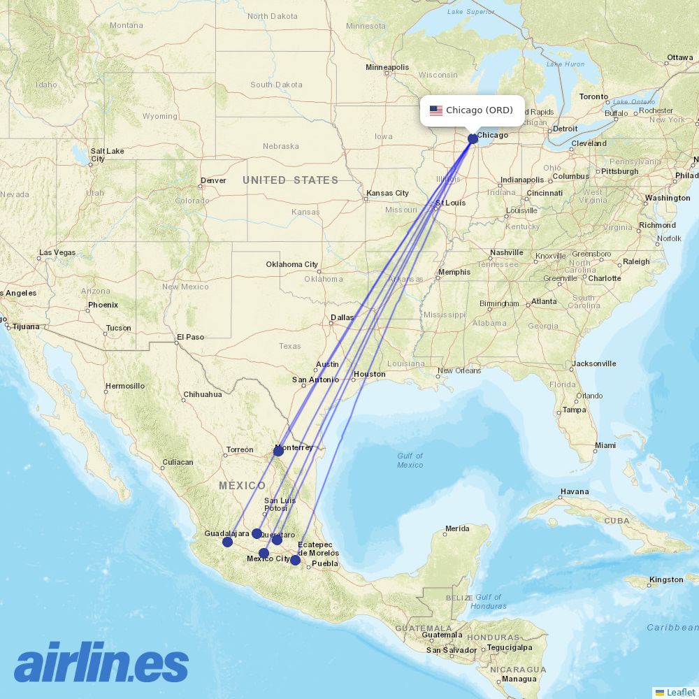 Volaris from Chicago O Hare International destination map
