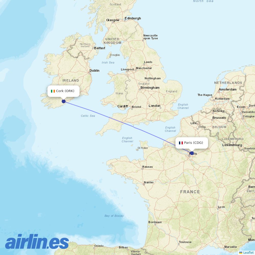 Air France from Cork destination map