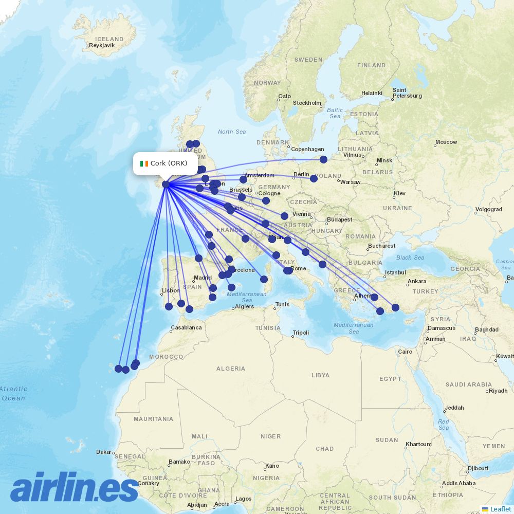 Aer Lingus at ORK route map