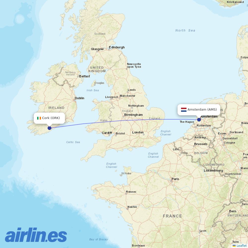 KLM from Cork destination map