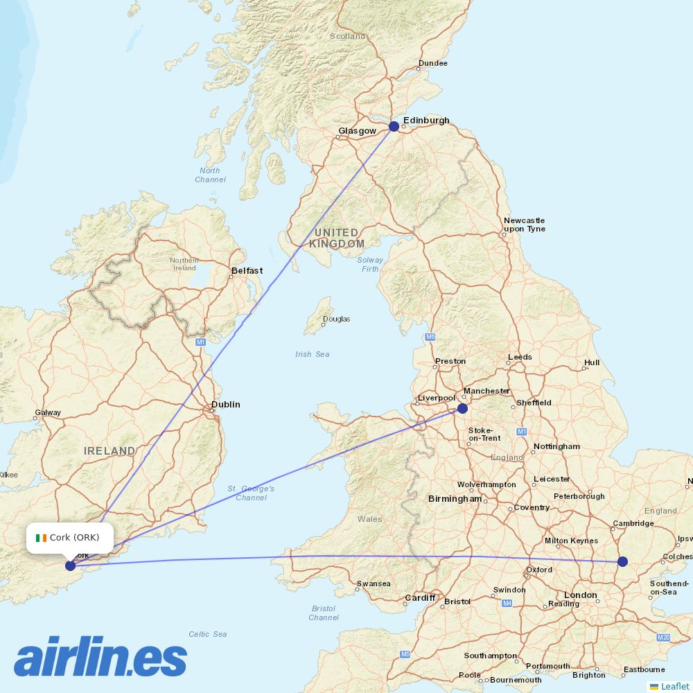 Ryanair UK from Cork destination map