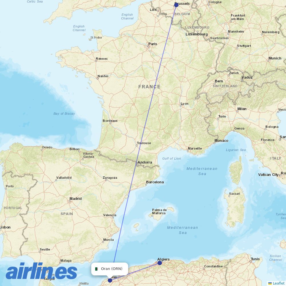 TUI fly Belgium from Es Senia destination map