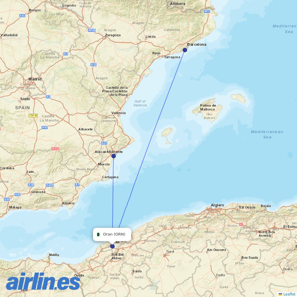Vueling from Es Senia destination map