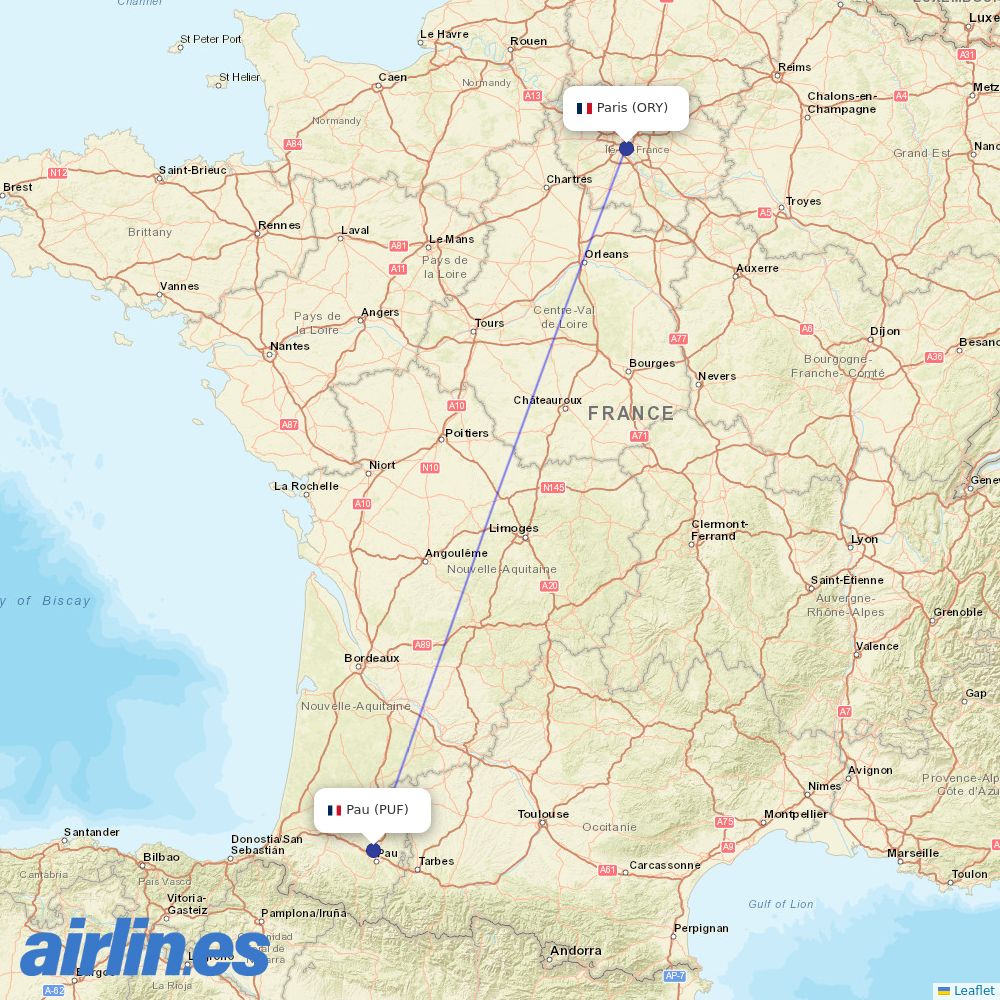Amelia at ORY route map