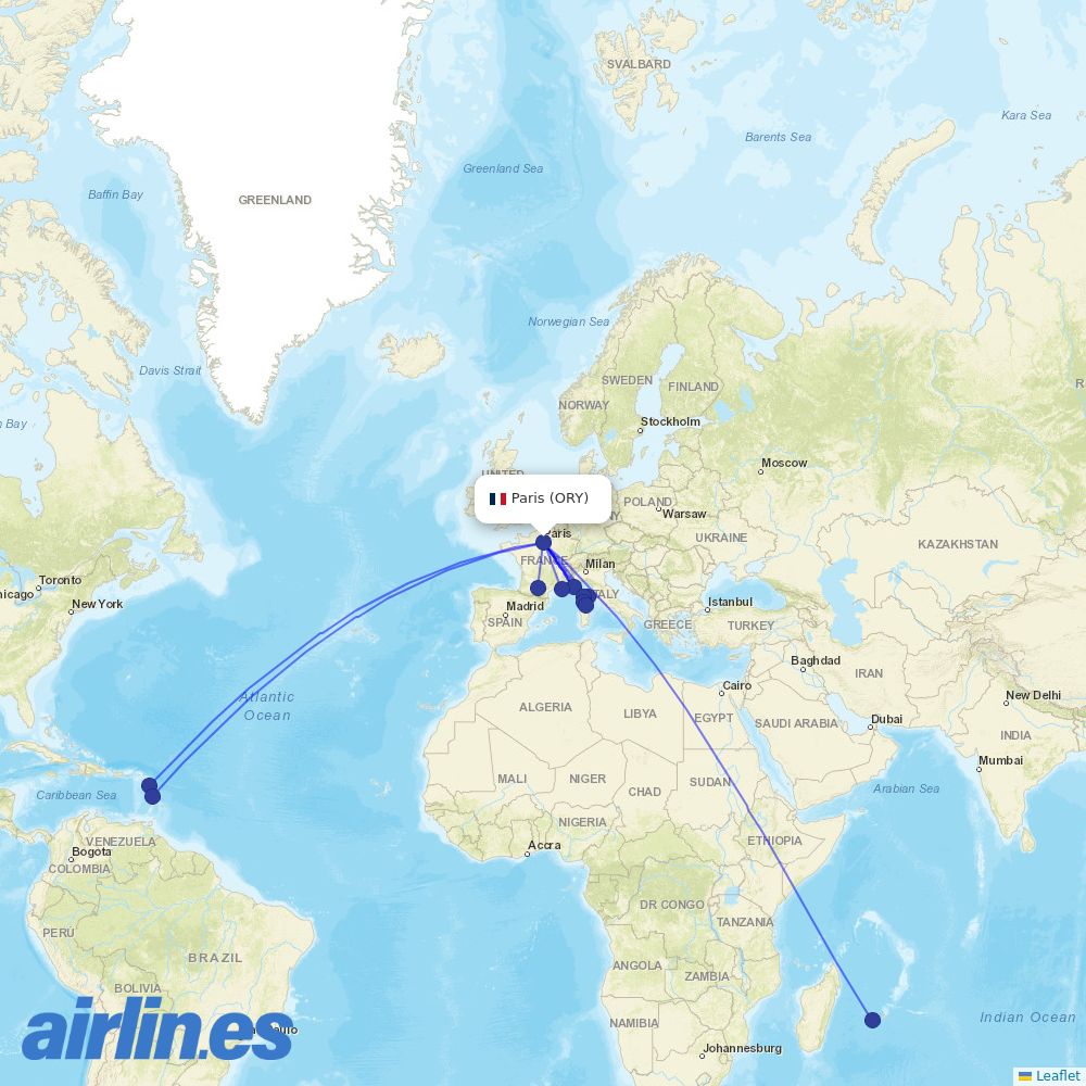 Air France at ORY route map