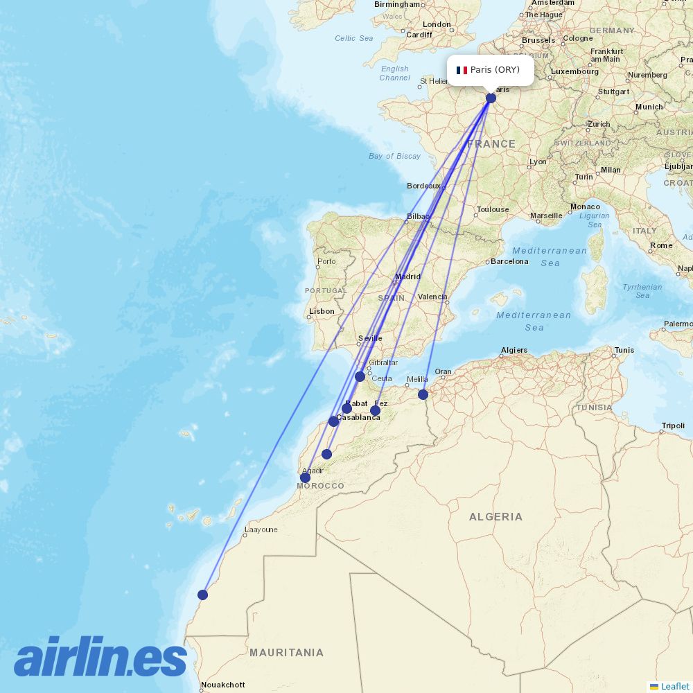 Royal Air Maroc at ORY route map