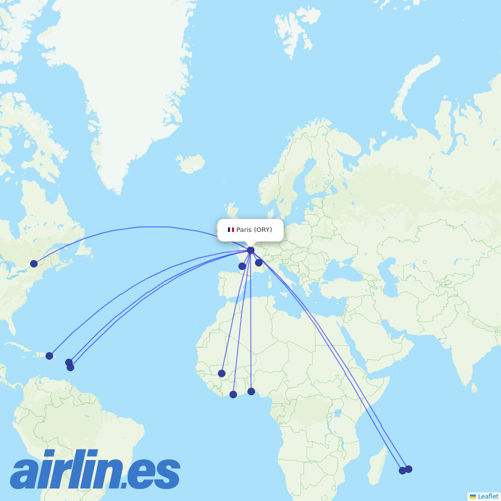 Corsair at ORY route map