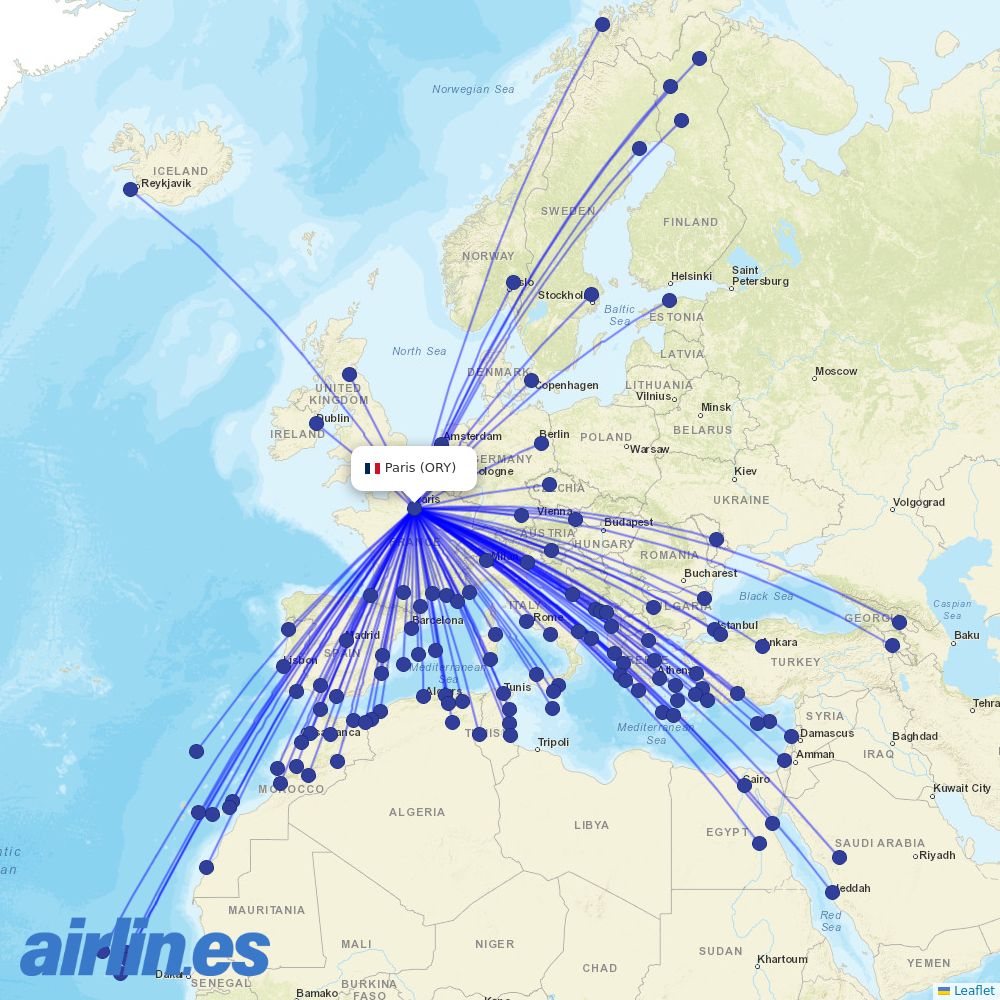 Transavia France at ORY route map