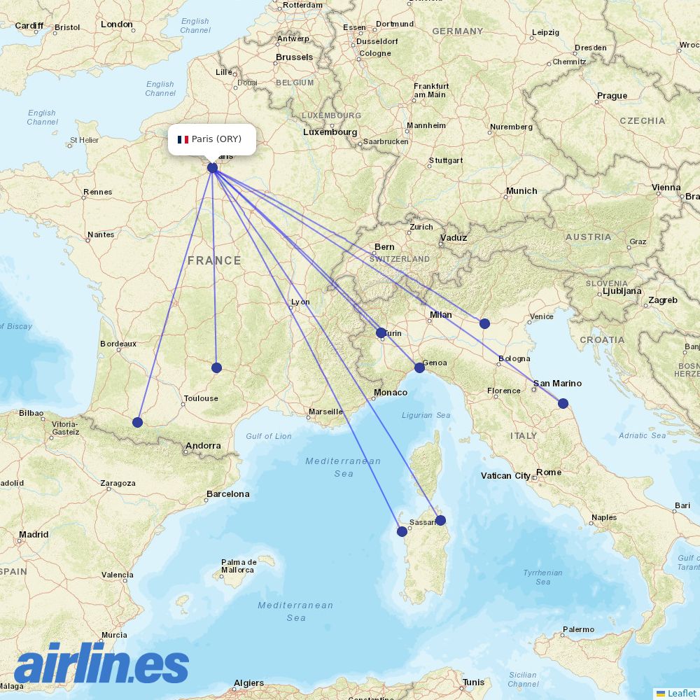 Volotea from Orly Airport destination map