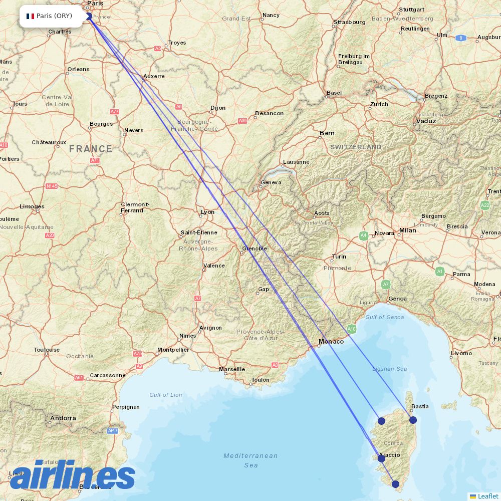 Air Corsica at ORY route map