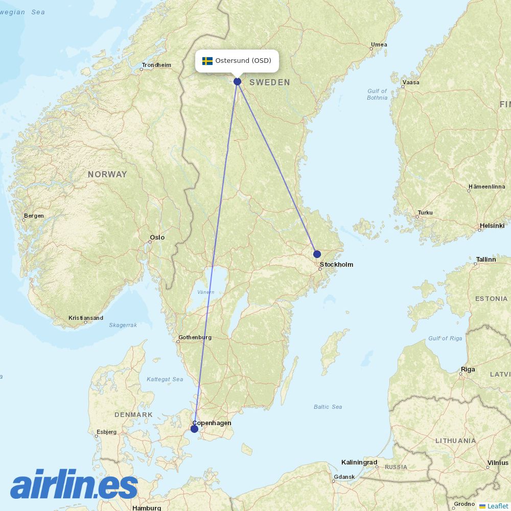Scandinavian Airlines from Froson destination map