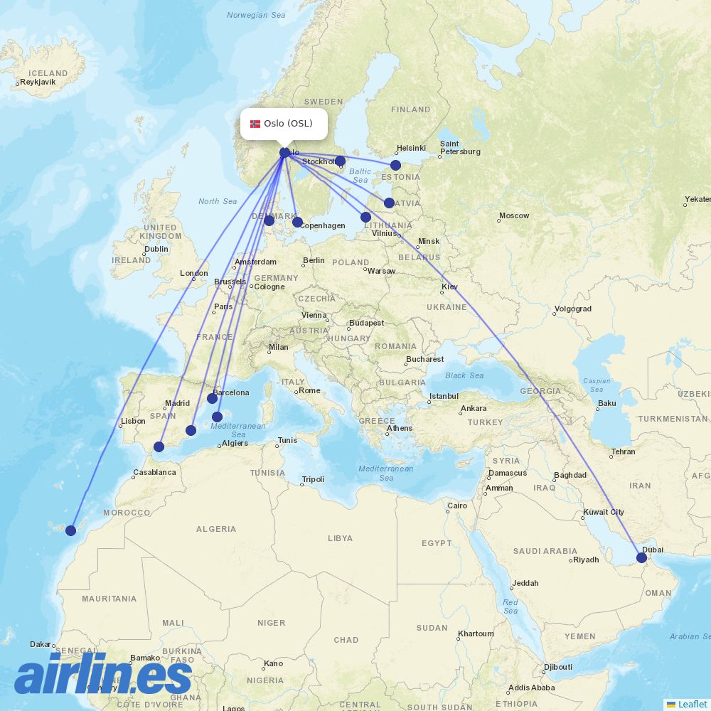 Norwegian Air Sweden at OSL route map